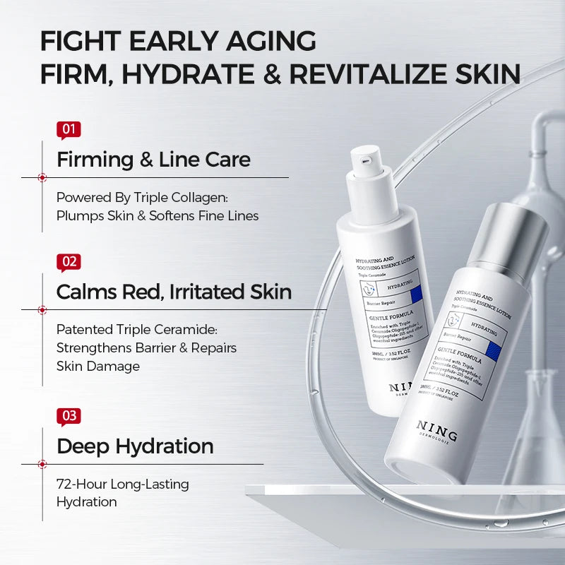 Toner Hidratante e Calmante, Loção e Creme com Ácido Hialurônico 8D e Ceramidas - Hidratante, Reparação de Barreira e Cuidados Reafirmantes