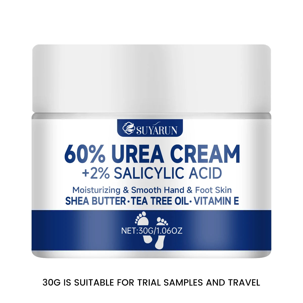 Creme de pés SUYARUN com 60% de ureia para calcanhares gretados e pele seca - Tratamento hidratante intensivo, removedor de calosidades, cuidado para os pés diabéticos.