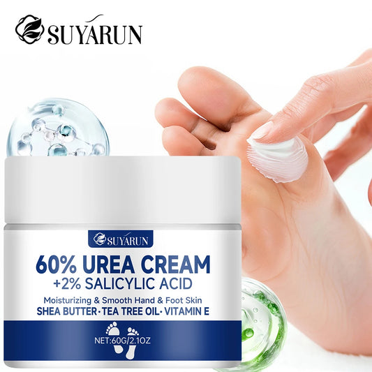 Creme de pés SUYARUN com 60% de ureia para calcanhares gretados e pele seca - Tratamento hidratante intensivo, removedor de calosidades, cuidado para os pés diabéticos.