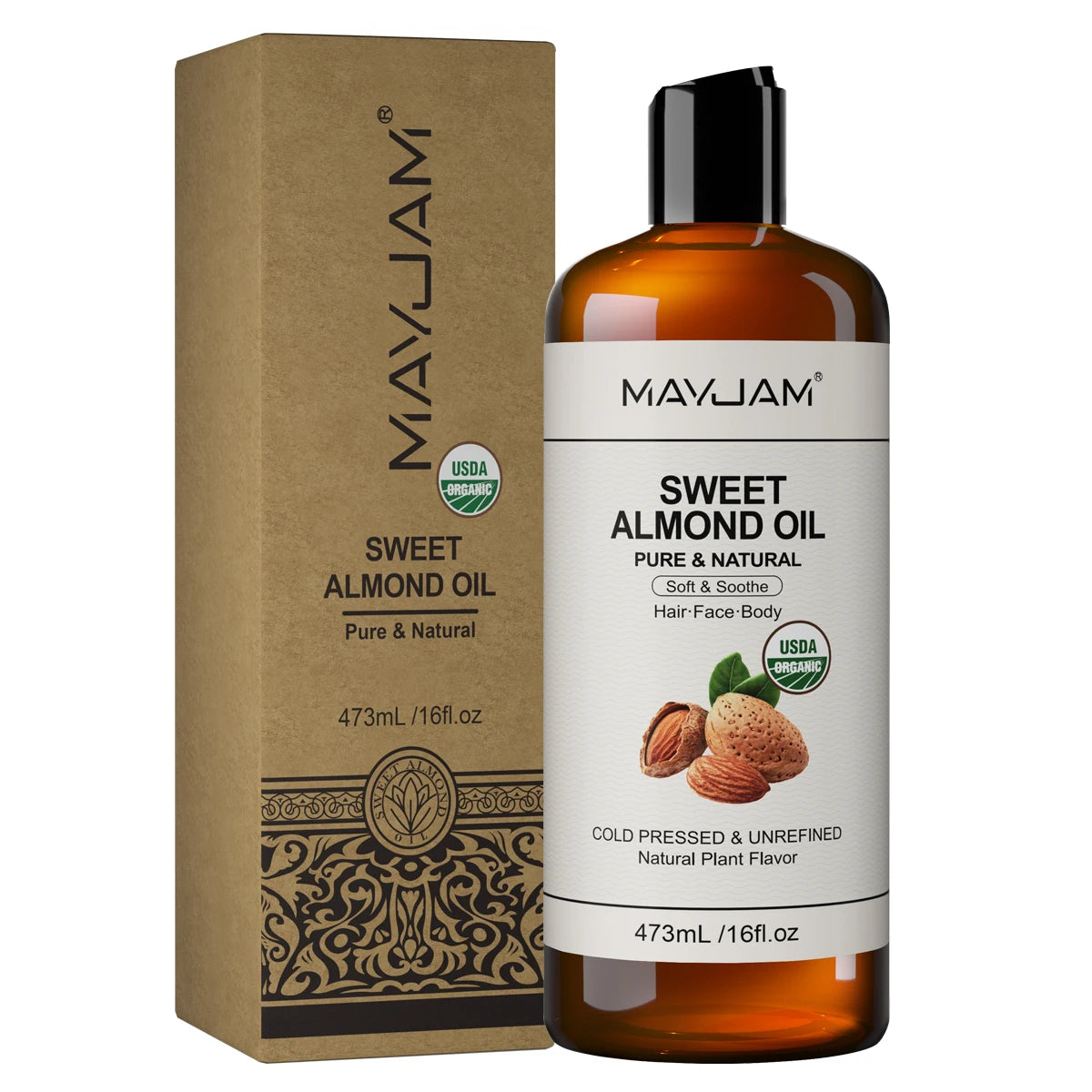 Óleo de coco orgânico USDA para pele, cabelo facial, amêndoa doce prensada a frio, argan marroquino, óleo de semente de girassol para massagem, hidratação