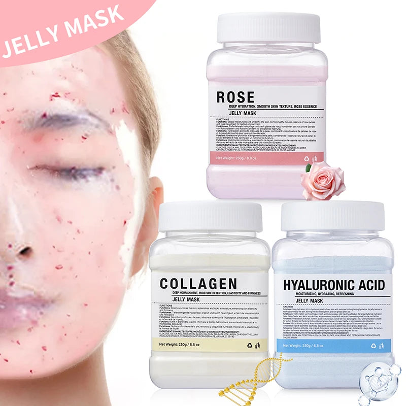Rosa/ácido hialurônico/geléia de colágeno máscara facial em pó-hidratante, melhorando e hidratando cuidados com a pele facial-gel natural peel off