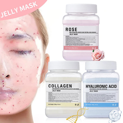 Rosa/ácido hialurônico/geléia de colágeno máscara facial em pó-hidratante, melhorando e hidratando cuidados com a pele facial-gel natural peel off