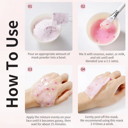 Rosa/ácido hialurônico/geléia de colágeno máscara facial em pó-hidratante, melhorando e hidratando cuidados com a pele facial-gel natural peel off