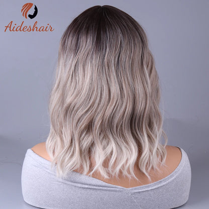 Peruca sintética 2023 novo estilo de celebridade da internet com franja gradualmente perucas cinza claro europeu e americano m💇‍♀️✨
