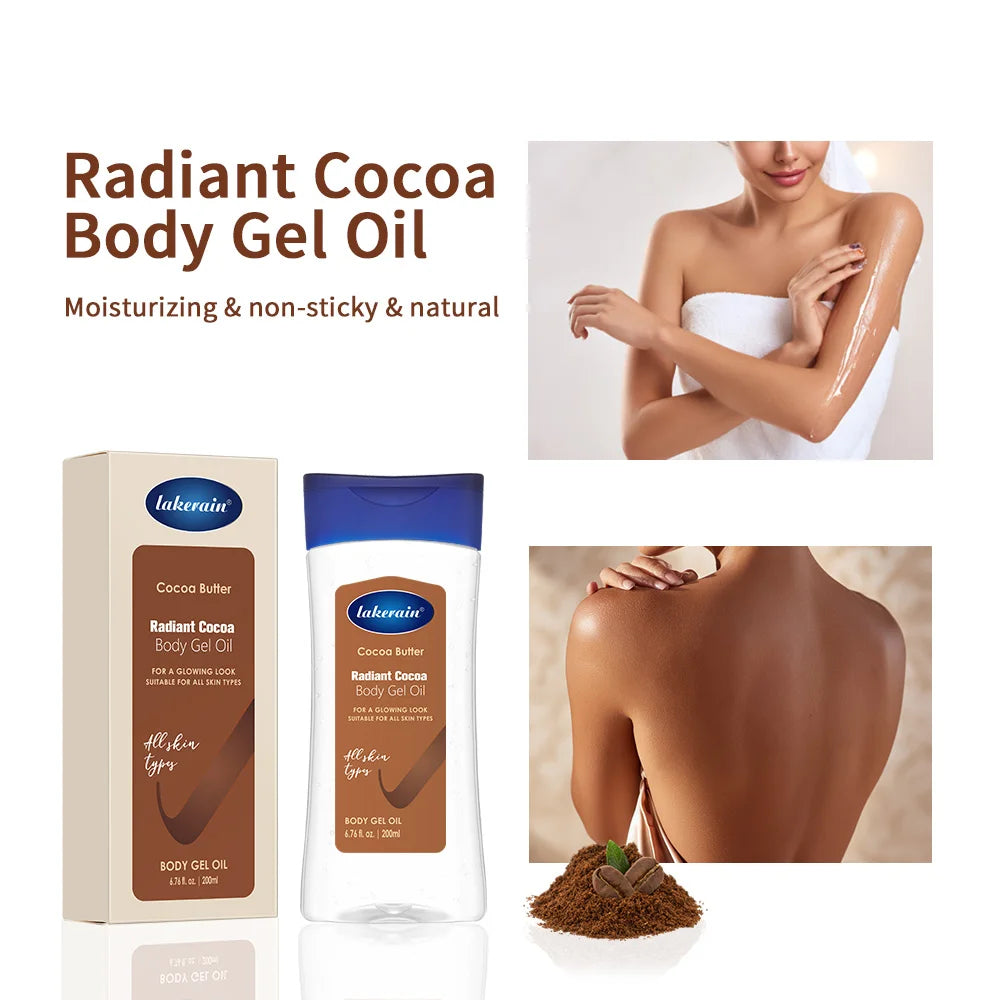 Óleo Corporal Hidratante e Nutritivo com Manteiga de Cacau Lakerain, Gel Corporal de Cacau 200ml para Massagem.