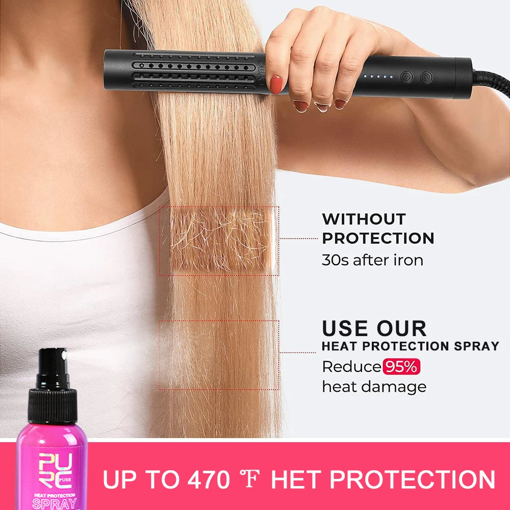 PURC Spray Protetor de Calor Óleo de Coco Controle de Frizz e Brilho para Todos os Tipos de Cabelo Proteção Térmica até 470°F Cuidados com os Cabelos ✨🎀🥥