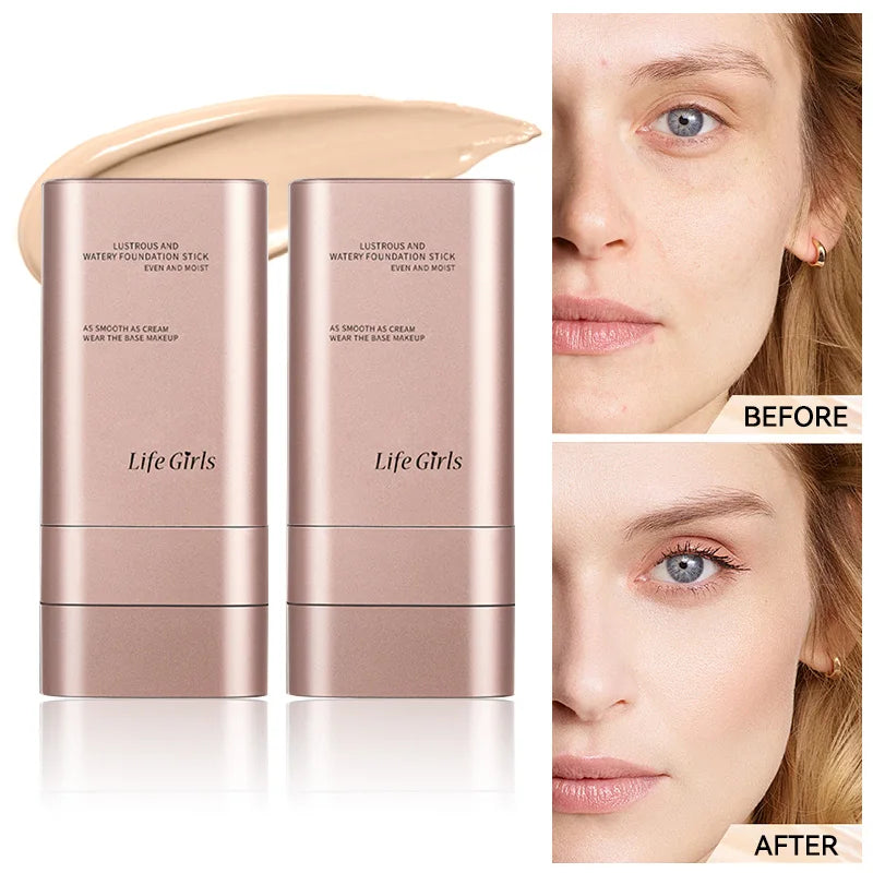 Base hidratante leve e úmida, aparência natural, hidratante, brilhante, fina e leve, base de maquiagem de duas cabeças que gira para fácil uso, com seu próprio pincel, à prova d'água, maquiagem fácil de aplicar e fácil ✨
