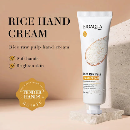 Creme para as mãos BIOAQUA com arroz branco: clareador, hidratante, nutritivo e antienvelhecimento. Produtos para o cuidado da pele das mãos ✨