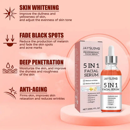 Sérum Facial 5 em 1 com Vitamina C e Ácido Hialurónico.