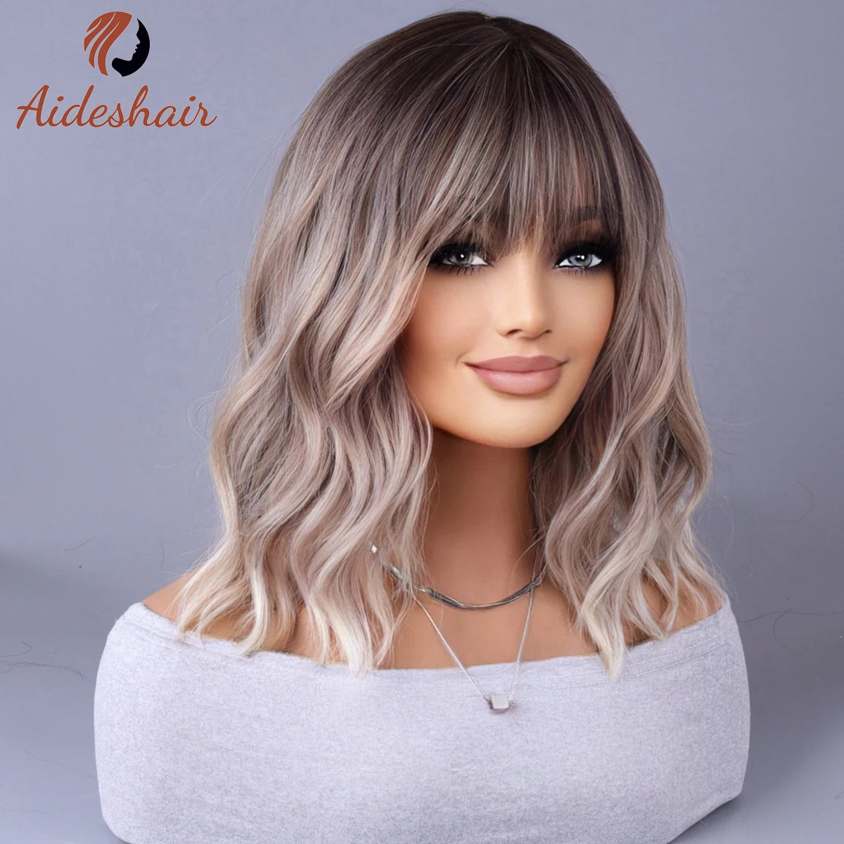 Peruca sintética 2023 novo estilo de celebridade da internet com franja gradualmente perucas cinza claro europeu e americano m💇‍♀️✨