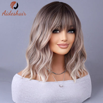 Peruca sintética 2023 novo estilo de celebridade da internet com franja gradualmente perucas cinza claro europeu e americano m💇‍♀️✨