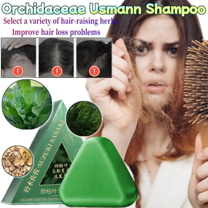 Usman Grass & Platycladus Herbal Shampoo Sabonete Natural Tratamento para perda de cabelo fortalece as raízes, controla o óleo, limpa o crescimento do cabelo do couro cabeludo ✨