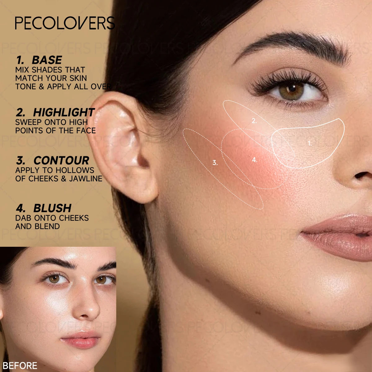 1 Creme Natural para Contorno Facial Tridimensional – Modifica o Contorno Facial, Textura Suave, Não Borra, Ideal para Iniciantes