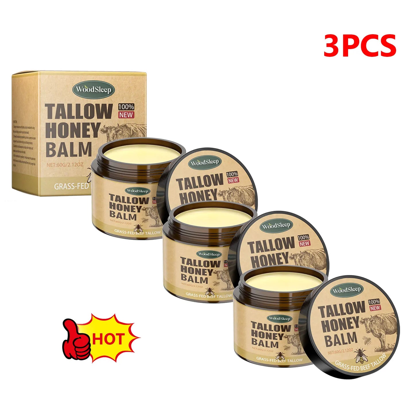 Sebo de carne batida e bálsamo de mel, hidratante facial para pele, absorção rápida, grama alimentada com grama, creme facial orgânico acabado, loção corporal ✨