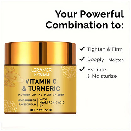 Creme facial de curcuma e vitamina C com retinol, hidratante, refirmante, ácido hialurónico, branqueador, reparador, suavizante e para o cuidado da pele.