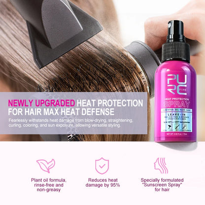 PURC Spray Protetor de Calor Óleo de Coco Controle de Frizz e Brilho para Todos os Tipos de Cabelo Proteção Térmica até 470°F Cuidados com os Cabelos✨