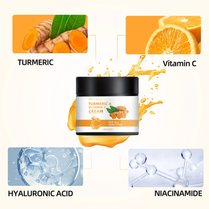 Creme de cúrcuma e vitamina C - nutrição leve para rosto e pescoço, hidratação de rápida absorção para todos os tipos de pele