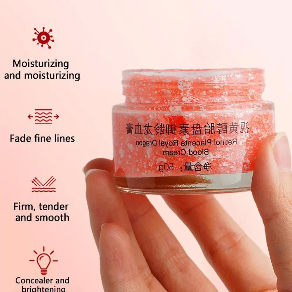 Creme facial ultra-hidratante com retinol, placenta e sangue de dragão real. Sérum firmador e suavizante para rejuvenescimento da pele