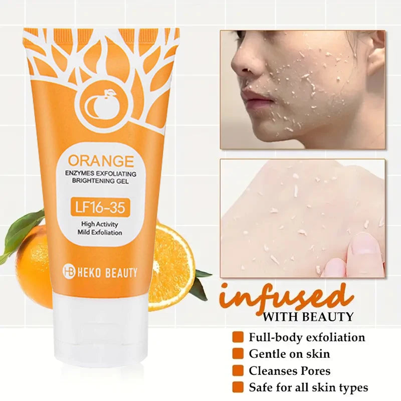 Gel esfoliante laranja 50g, esfoliação, morto, remoção, limpeza profunda, de longa duração, umidade limpa os poros, seguro para o corpo inteiro ✨🧡