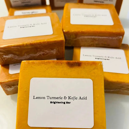 100g de sabonete artesanal de cúrcuma, sabonete de ácido kójico de limão, sabonete facial e de banho