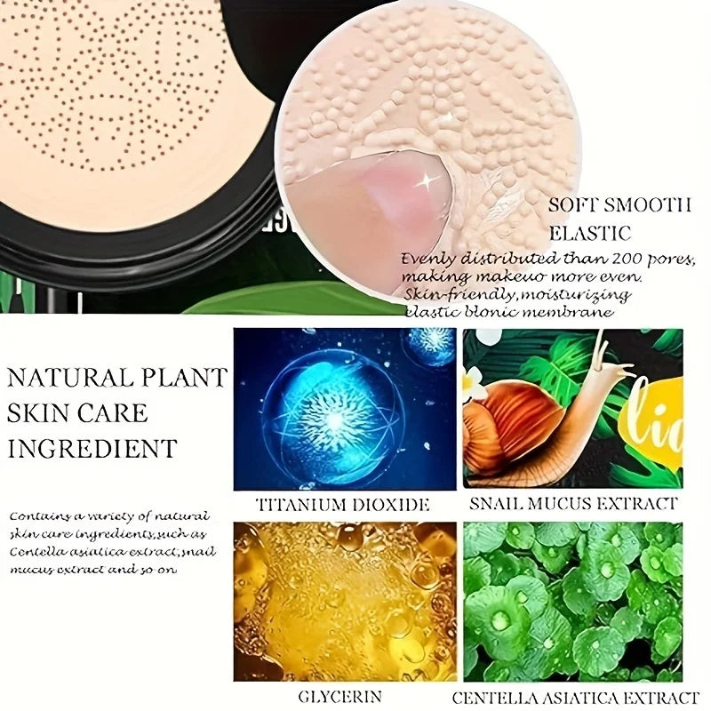 Caracol colágeno bb creme cogumelo cabeça almofada de ar cc creme corretivo rosto brilho hidratante fundação creme à prova dwaterproof água 💦 ✨🍄