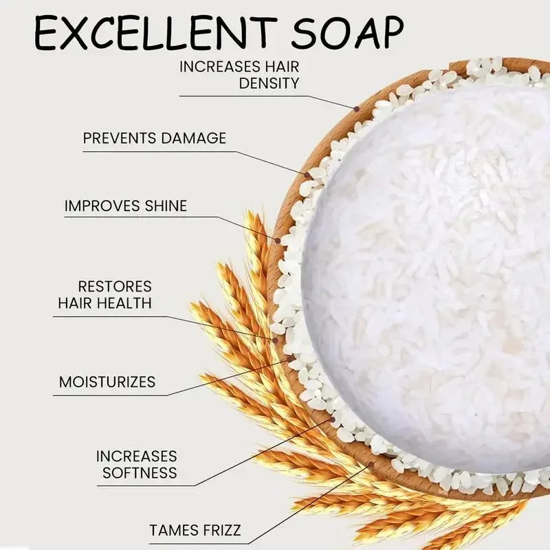 Shampoo de arroz orgânico, sabonete em barra sem óleo, condicionador, proteína de água de arroz, nutritivo, anti-perda, sabonete para crescimento do cabelo✨