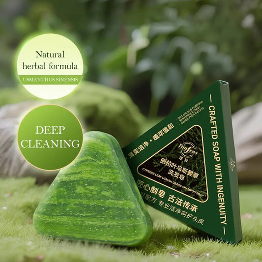 Sabonete Champô Usman Grass com Extrato de Planta de Cipreste e Polygonatum - Limpeza Refrescante, Controlo da Oleosidade e Comichão - 120g