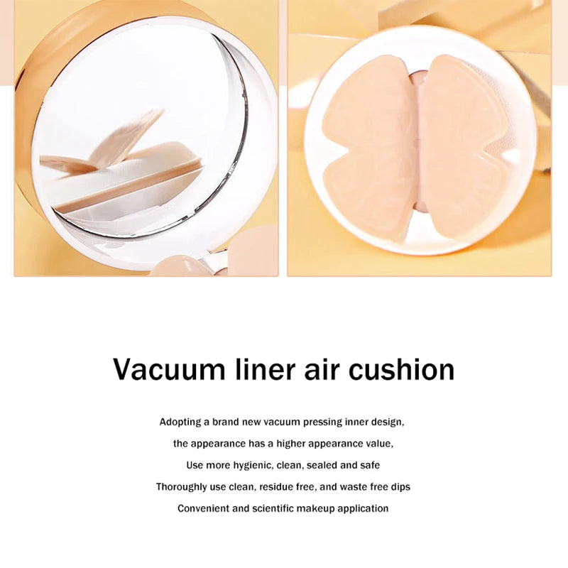 Base BB Cream Air Cushion Hidratante Corretor Branqueador Controlo de Oleosidade À Prova de Água com Esponja em Forma de Borboleta para Pó Maquilhagem Cosmética