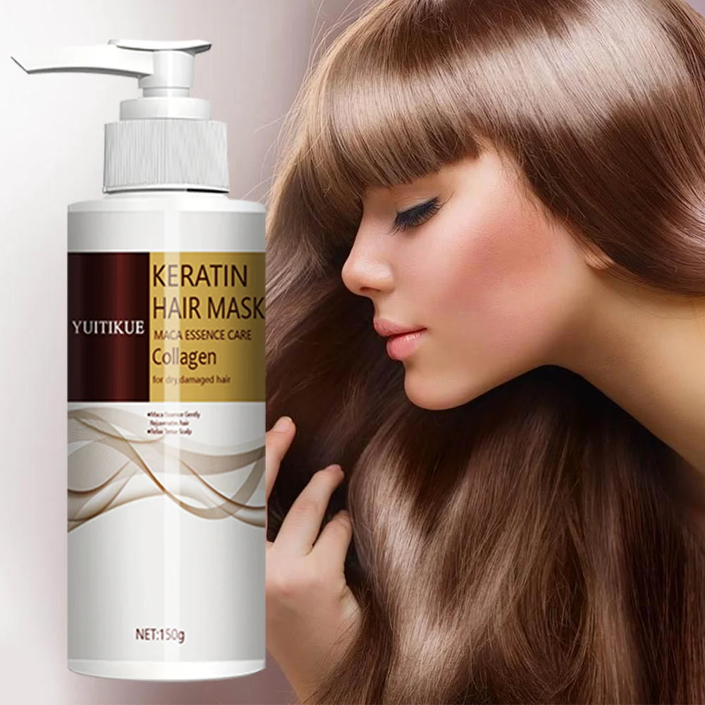 Máscara capilar com queratina, extrato de maca e colágeno, profundamente hidratante, adequada para cabelos normais e todos os tipos de cabelo✨🌱