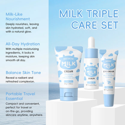 Kit Trio Iluminador LAIKOU Milk: Nutrição Profunda, Sérum Hidratante Não Oleoso para Cuidados com a Pele, Creme para Olhos e Hidratante - Conjunto para Presente