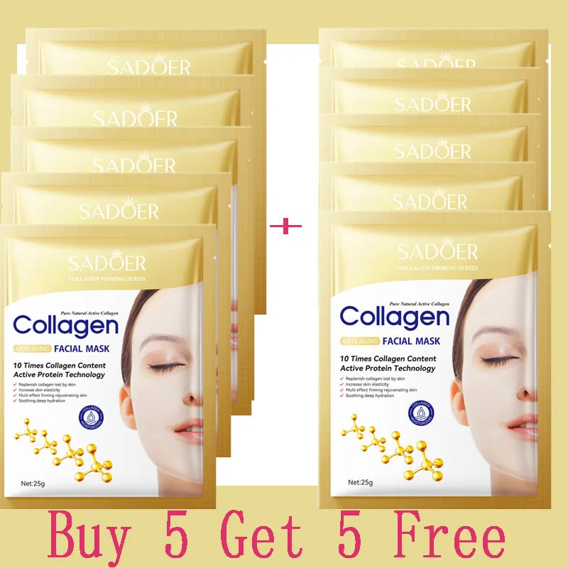 Máscara Facial de Colagénio Antirrugas – 10 Unidades.