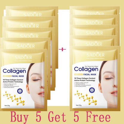 Máscara Facial de Colagénio Antirrugas – 10 Unidades.