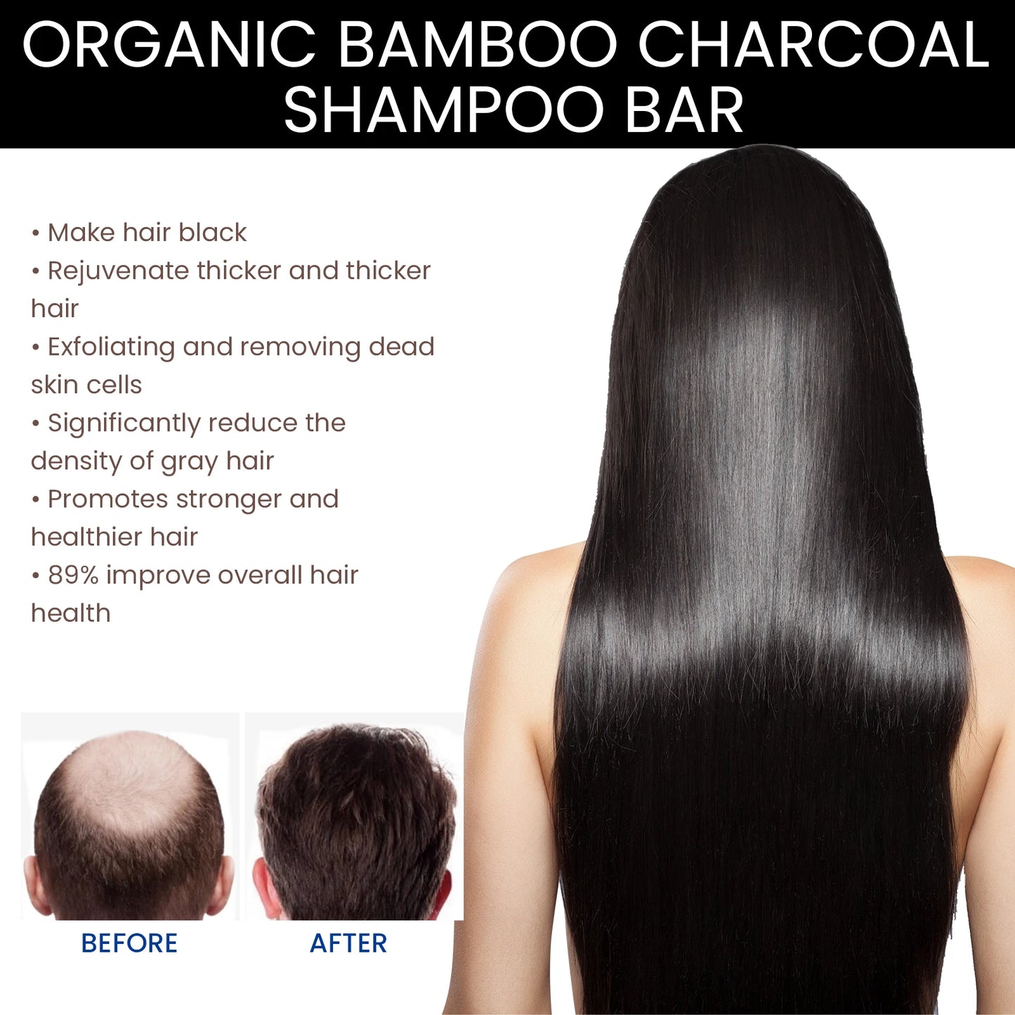 Shampoo de carvão de bambu, sabonete para limpar profundamente o couro cabeludo, criar cabelos escuros e grossos, melhorar a secura do cabelo, nutrir, shampoo de carvão ✨