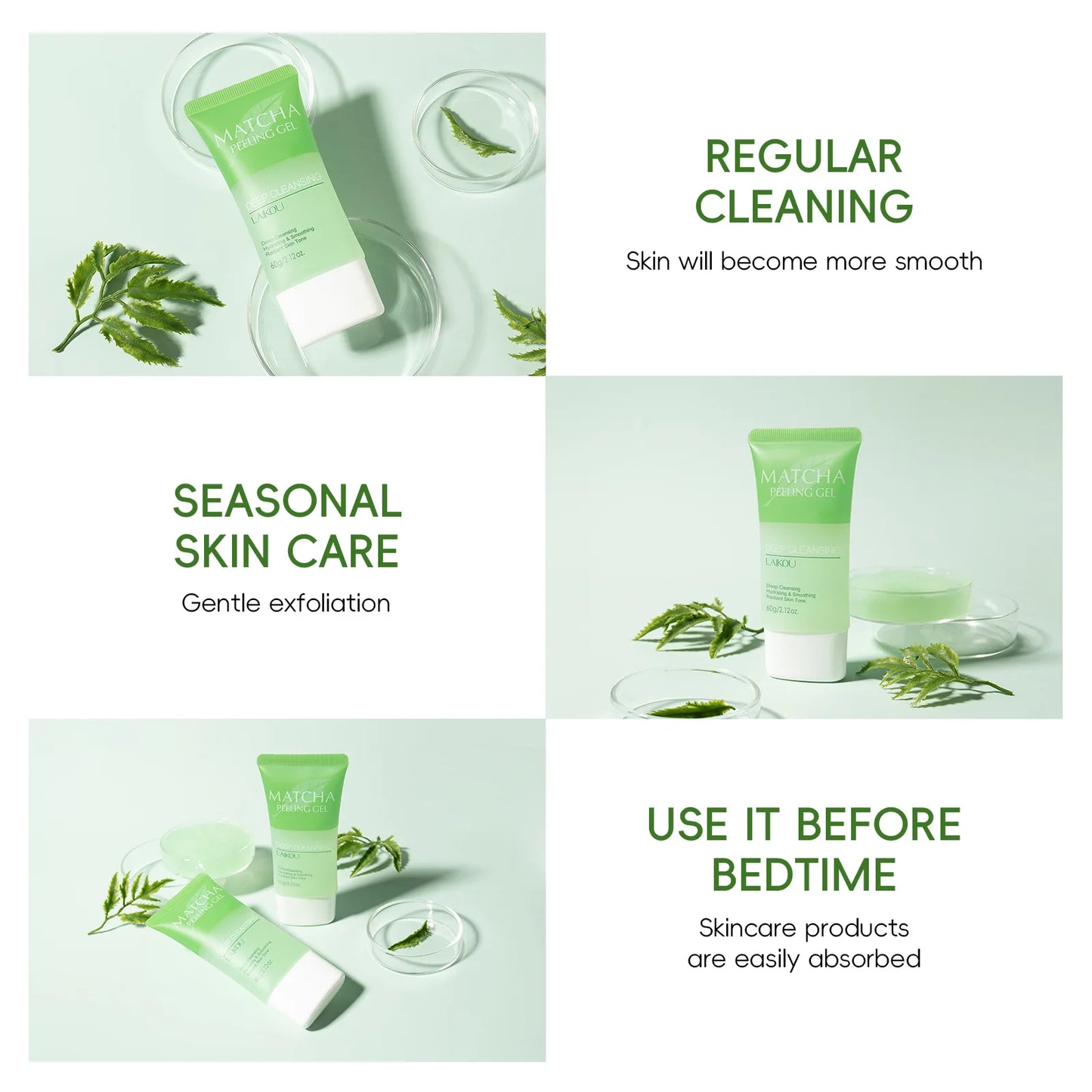 Gel Esfoliante Facial LAIKOU Matcha, Hidratante, Nutritivo e Reparador, 60g