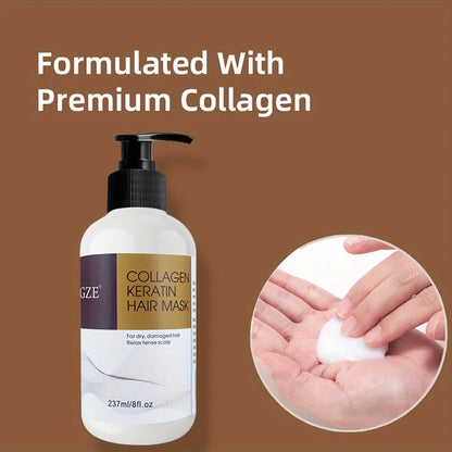 Máscara capilar de queratina de colágeno GZE - Condicionamento profundo para cabelos secos - Infundido com óleo de argan, óleo de coco e manteiga de karité✨
