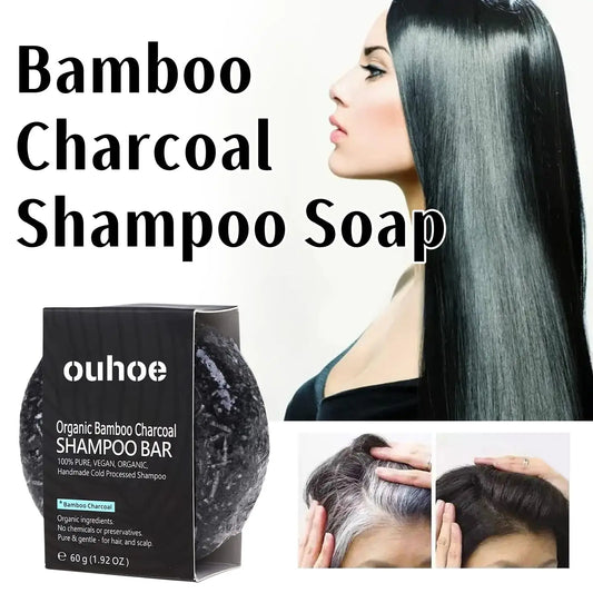 Shampoo de carvão de bambu, sabonete para limpar profundamente o couro cabeludo, criar cabelos escuros e grossos, melhorar a secura do cabelo, nutrir, shampoo de carvão ✨