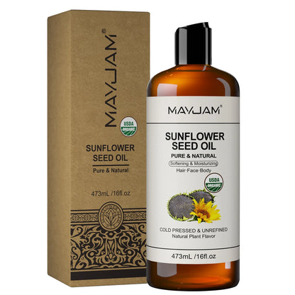 Óleo de coco orgânico USDA para pele, cabelo facial, amêndoa doce prensada a frio, argan marroquino, óleo de semente de girassol para massagem, hidratação