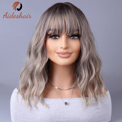 Peruca sintética 2023 novo estilo de celebridade da internet com franja gradualmente perucas cinza claro europeu e americano m💇‍♀️✨