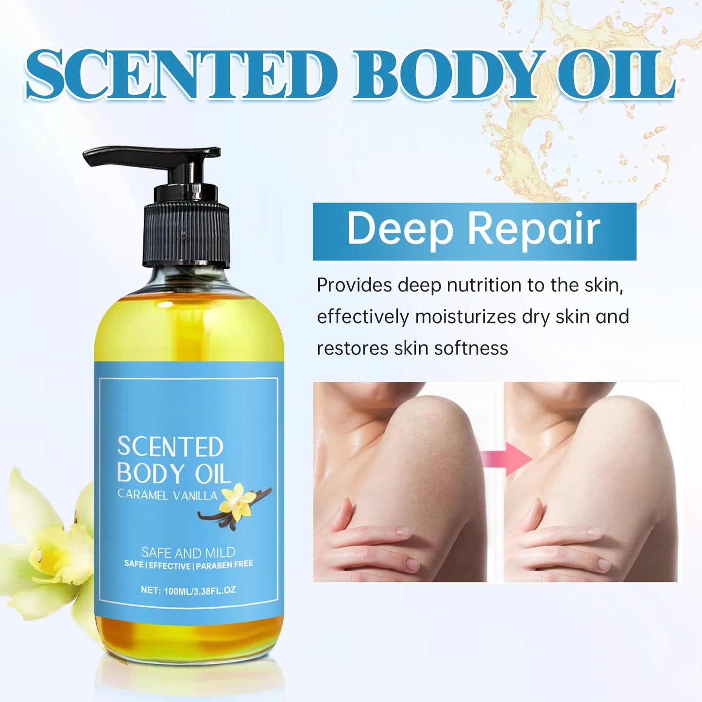 Óleo Corporal Anti-Stress com Baunilha - Hidrata e Alivia Profundamente os Músculos, Fórmula Herbal para Banho e Massagem Relaxantes