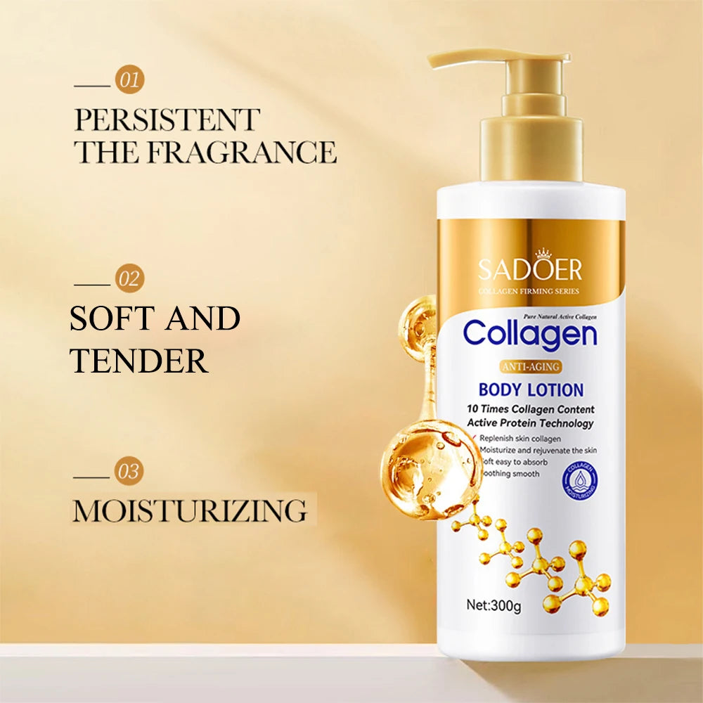 Loção Corporal de Colágeno para Firmeza e Hidratação - Hidratante Intenso Pele Antienvelhecimento para Pele Seca e Flacidez, Nutrição 300g/pc✨🌟