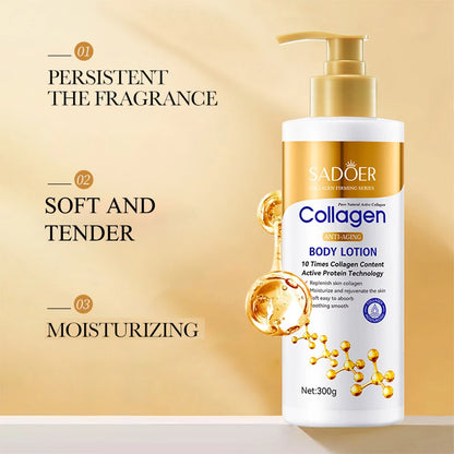 Loção Corporal de Colágeno para Firmeza e Hidratação - Hidratante Intenso Pele Antienvelhecimento para Pele Seca e Flacidez, Nutrição 300g/pc✨🌟