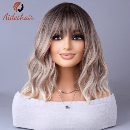 Peruca sintética 2023 novo estilo de celebridade da internet com franja gradualmente perucas cinza claro europeu e americano m💇‍♀️✨
