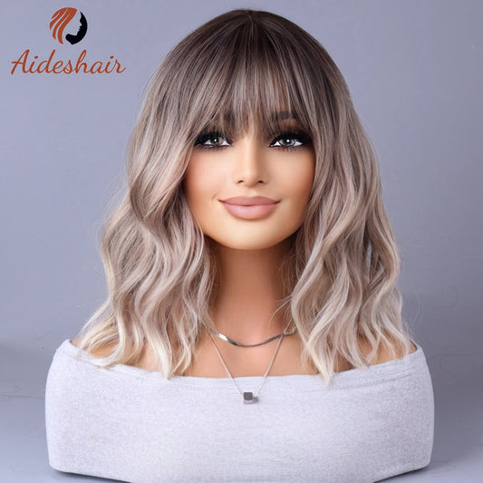 Peruca sintética 2023 novo estilo de celebridade da internet com franja gradualmente perucas cinza claro europeu e americano m💇‍♀️✨