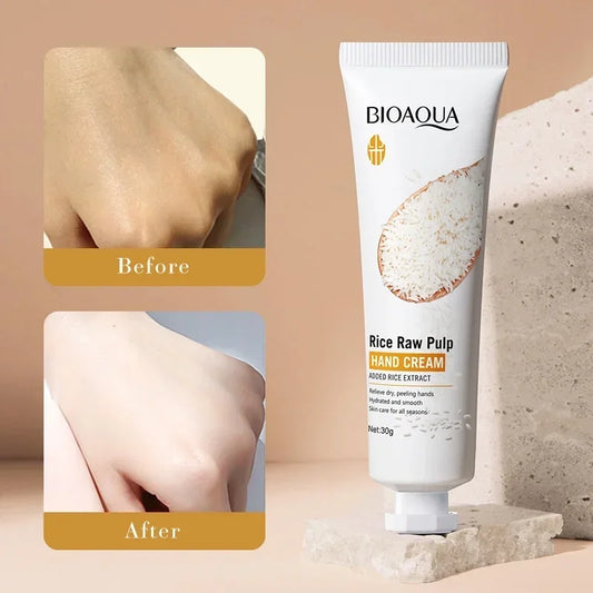 Creme de mãos com arroz: volumizador, rejuvenescedor, nutritivo, hidratante, refrescante e não oleoso. 30g