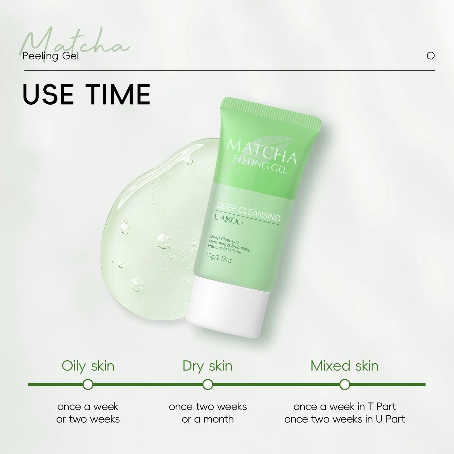 Gel Esfoliante Facial LAIKOU Matcha, Hidratante, Nutritivo e Reparador, 60g