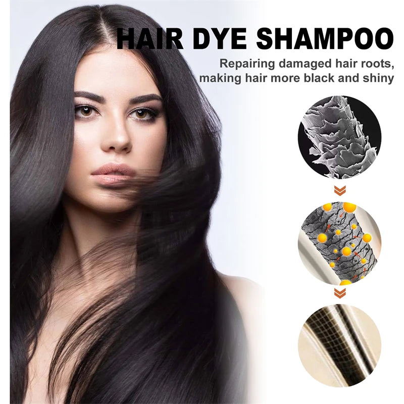 Shampoo de coloração instantânea 3 em 1, cor de cabelo cinza a preto, cor preta natural para homens e mulheres, tintura de cabelo profundamente nutritiva ✨