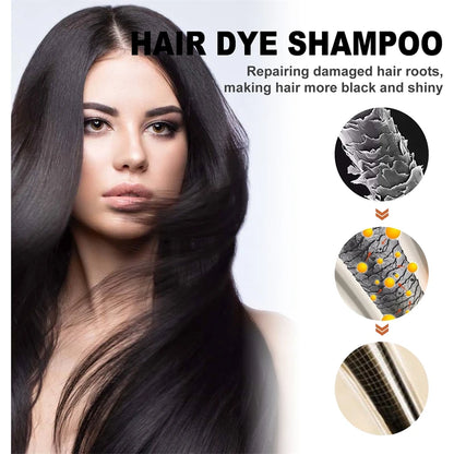 Shampoo de coloração instantânea 3 em 1, cor de cabelo cinza a preto, cor preta natural para homens e mulheres, tintura de cabelo profundamente nutritiva ✨