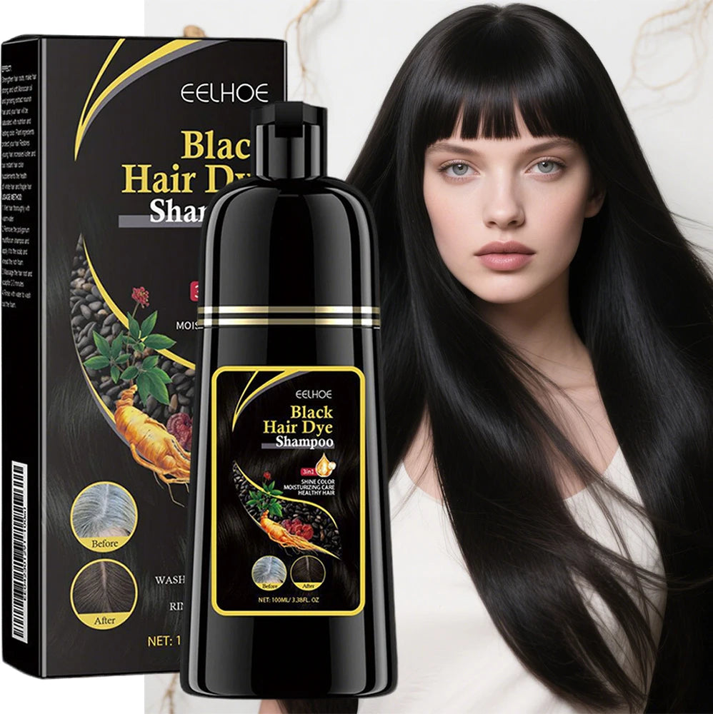 Shampoo de coloração instantânea 3 em 1, cor de cabelo cinza a preto, cor preta natural para homens e mulheres, tintura de cabelo profundamente nutritiva ✨
