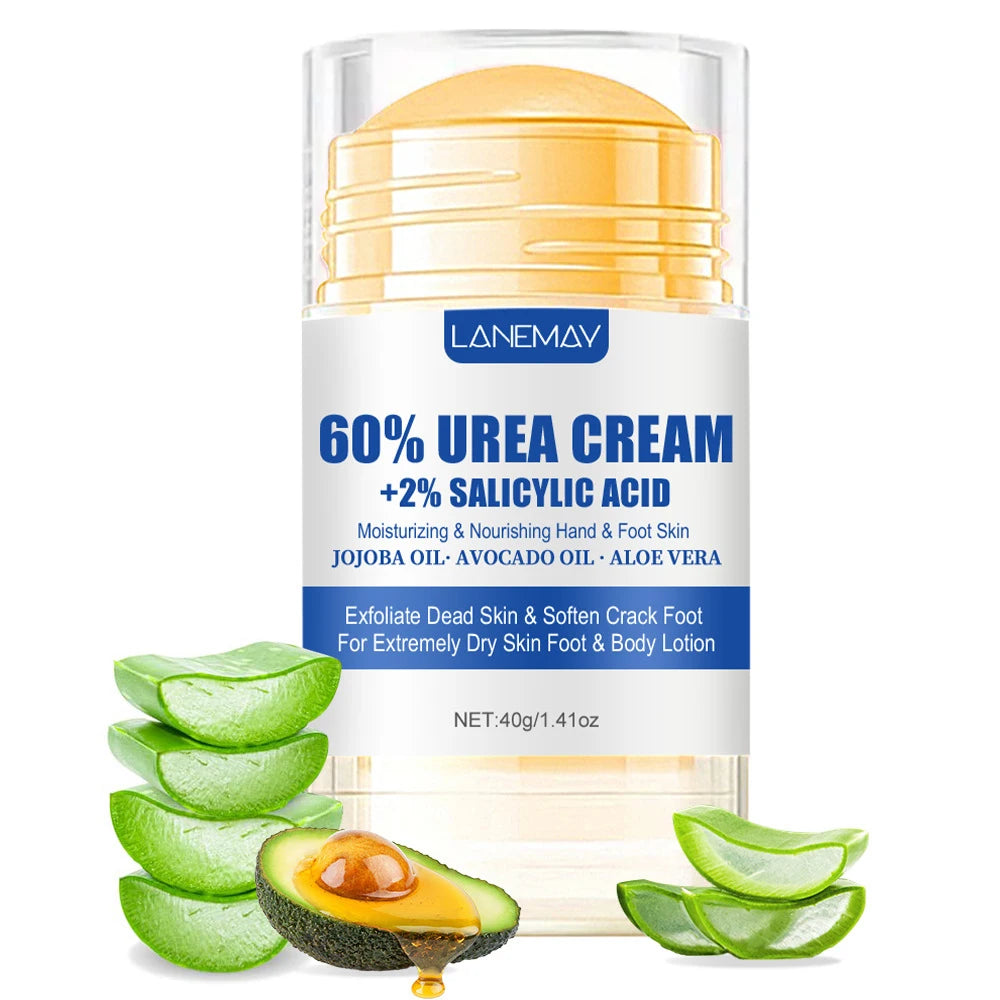 Creme para pés ultra-hidratante 60% ureia 40g Aloe Vera para suavizar pés secos e rachados - esfoliação suave solução diária para cuidados com os pés