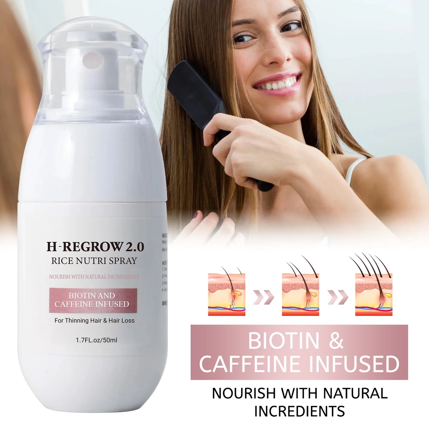 Spray de cabelo arroz água forte folículo capilar raiz grossa prevenção de perda nutritivo suavizar o cabelo ajudante spray de cuidados para desbaste de cabelo
✨